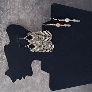Elegant Silvertone Chandelier Earring Duo